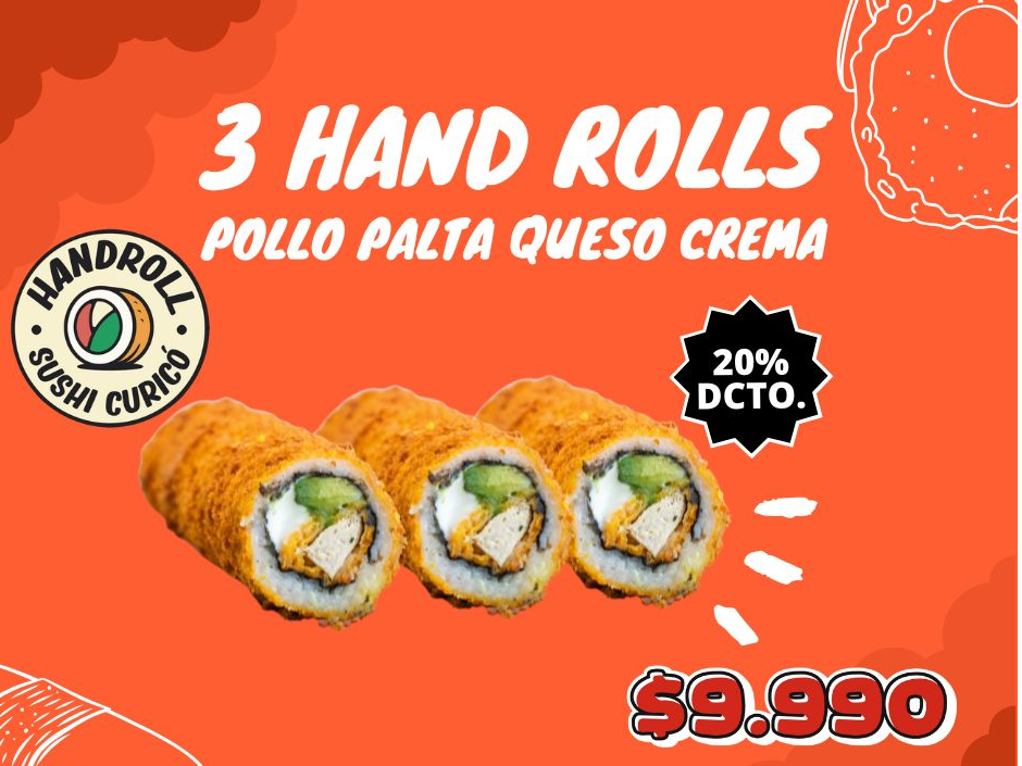 PROMO 3 HAND ROLLS POLLO PALTA QUESO