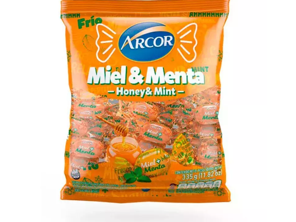Caramelo relleno Arcor miel+menta 335gr