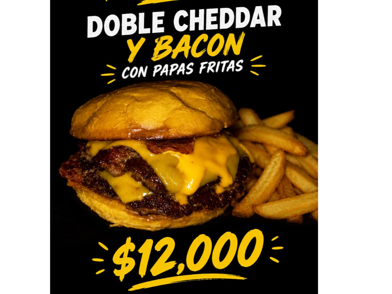 DOBLE CHESSE CON BACON Y PAPAS FRITAS