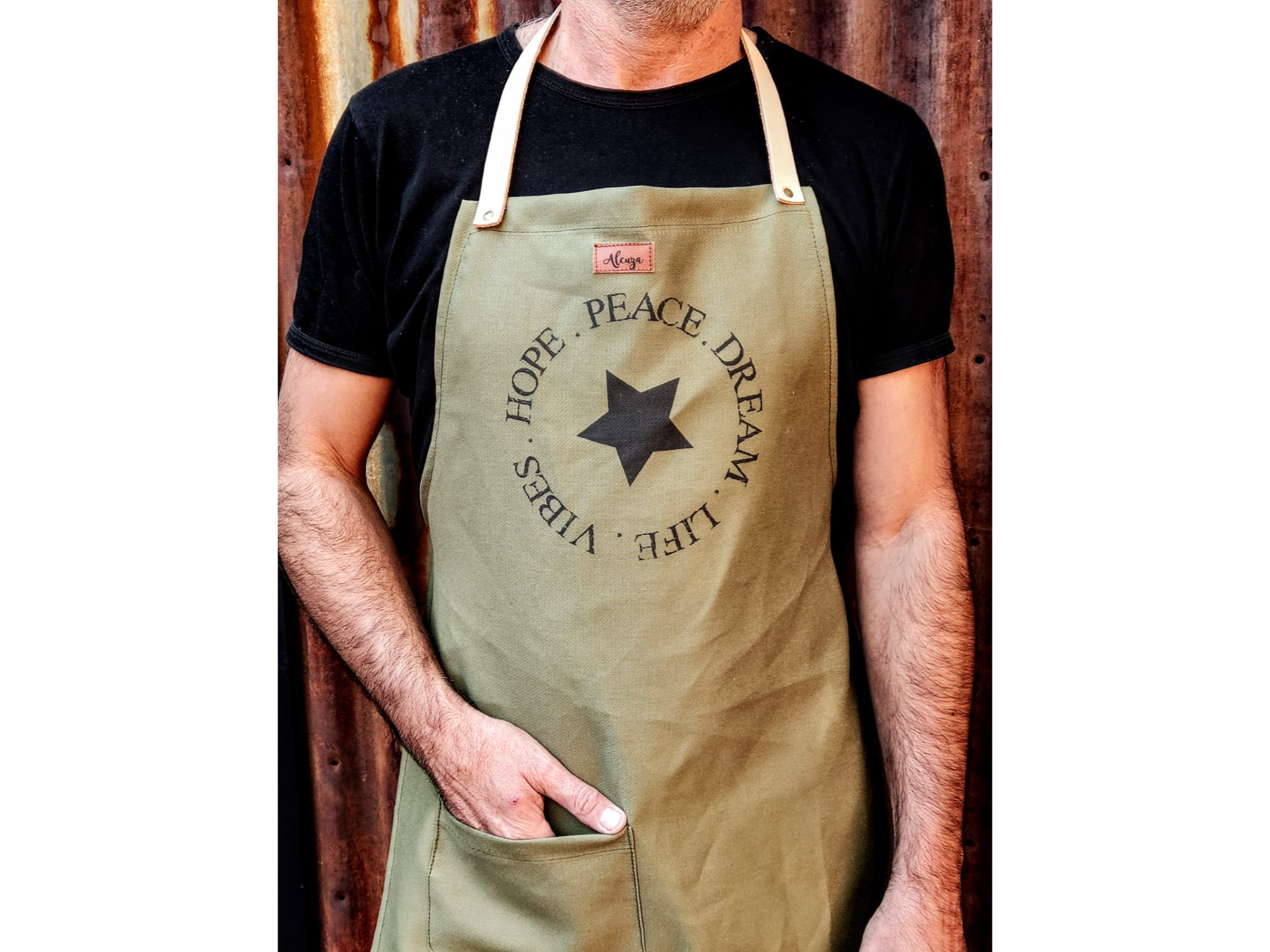 Delantal con tira de cuero gabardina o jean