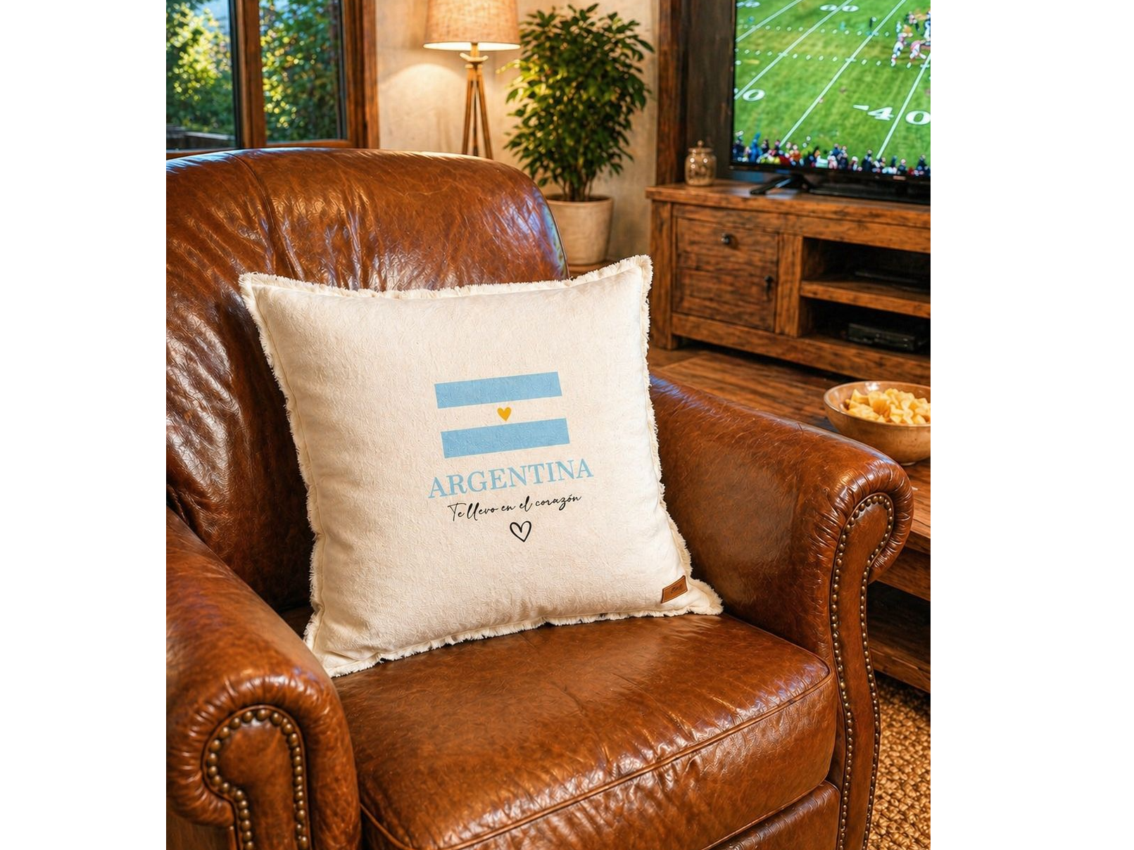Almohadon 45 x 45 argentina de tusor crudo estampado