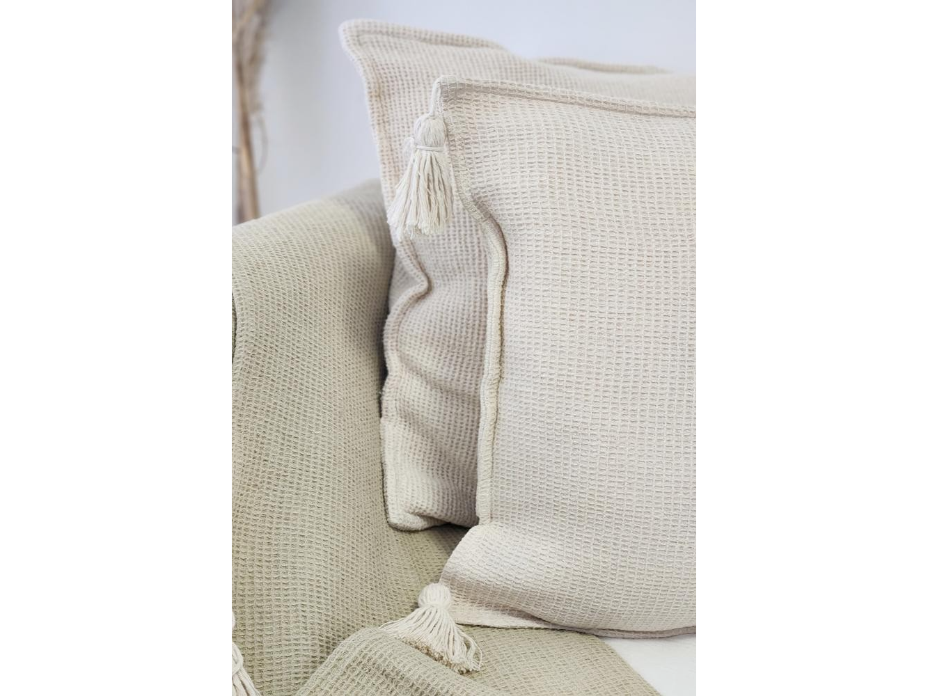 Funda de Almohadon Wafle con flecos