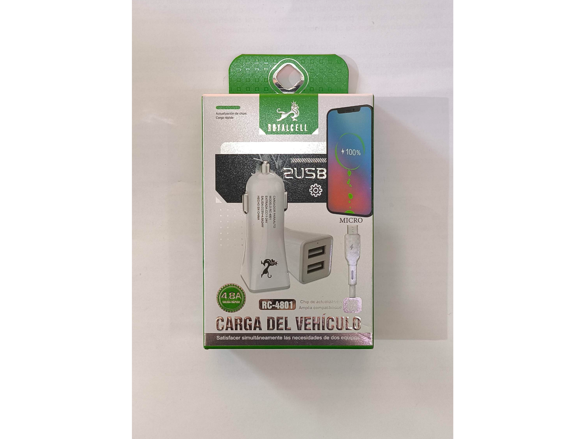 Cargador celular para auto con cable micro usb