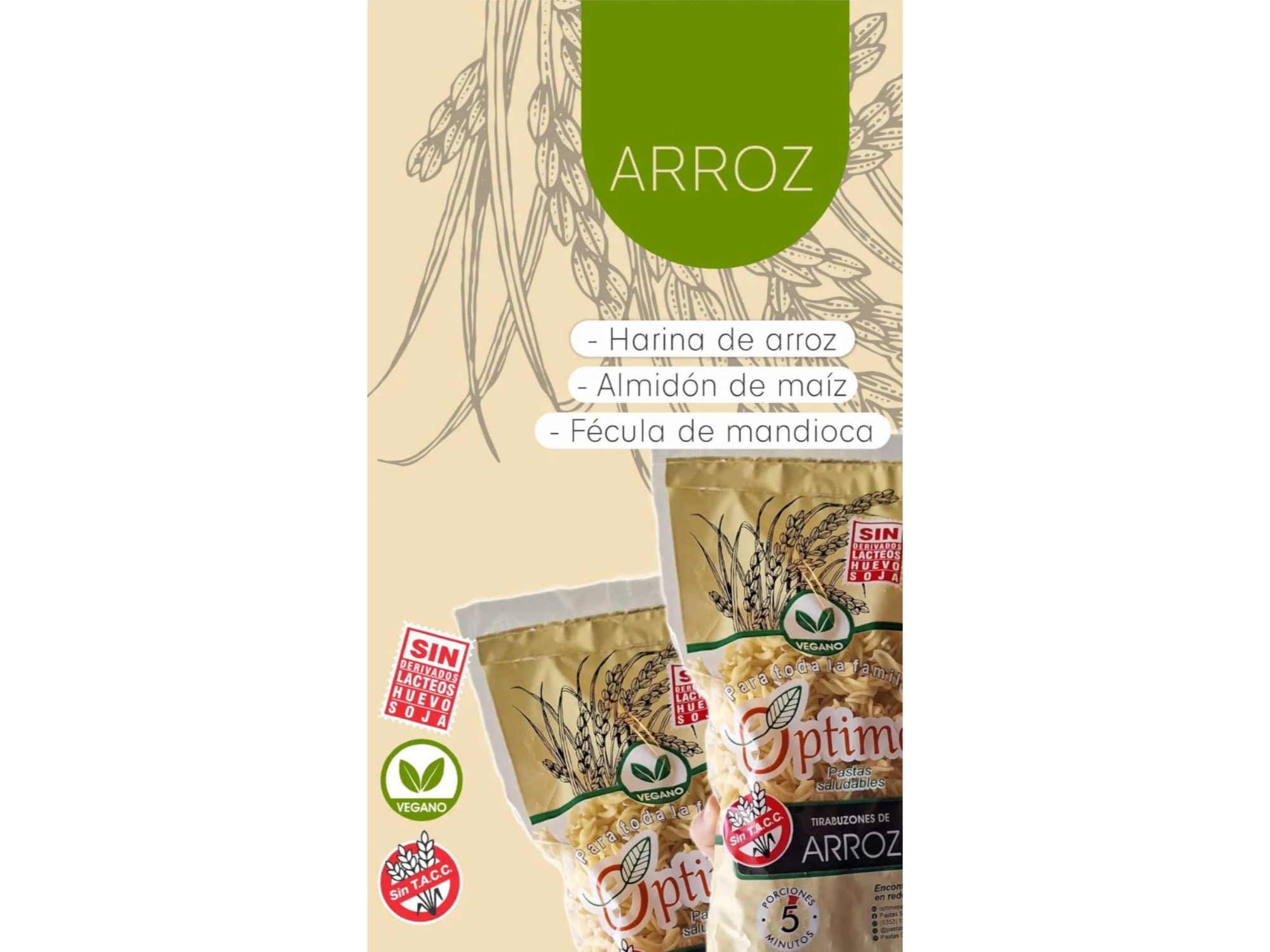 Fideos Tirabuzón de Arroz Sin T.A.C.C. Óptima
