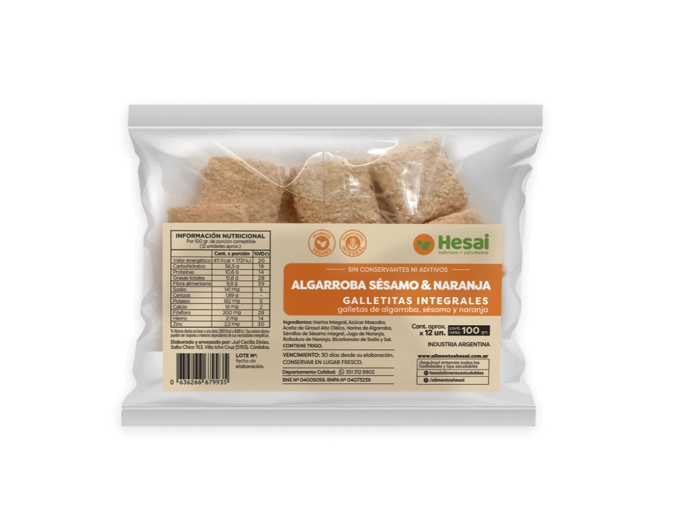 Galletitas  Integrales de Algarroba y Naranja