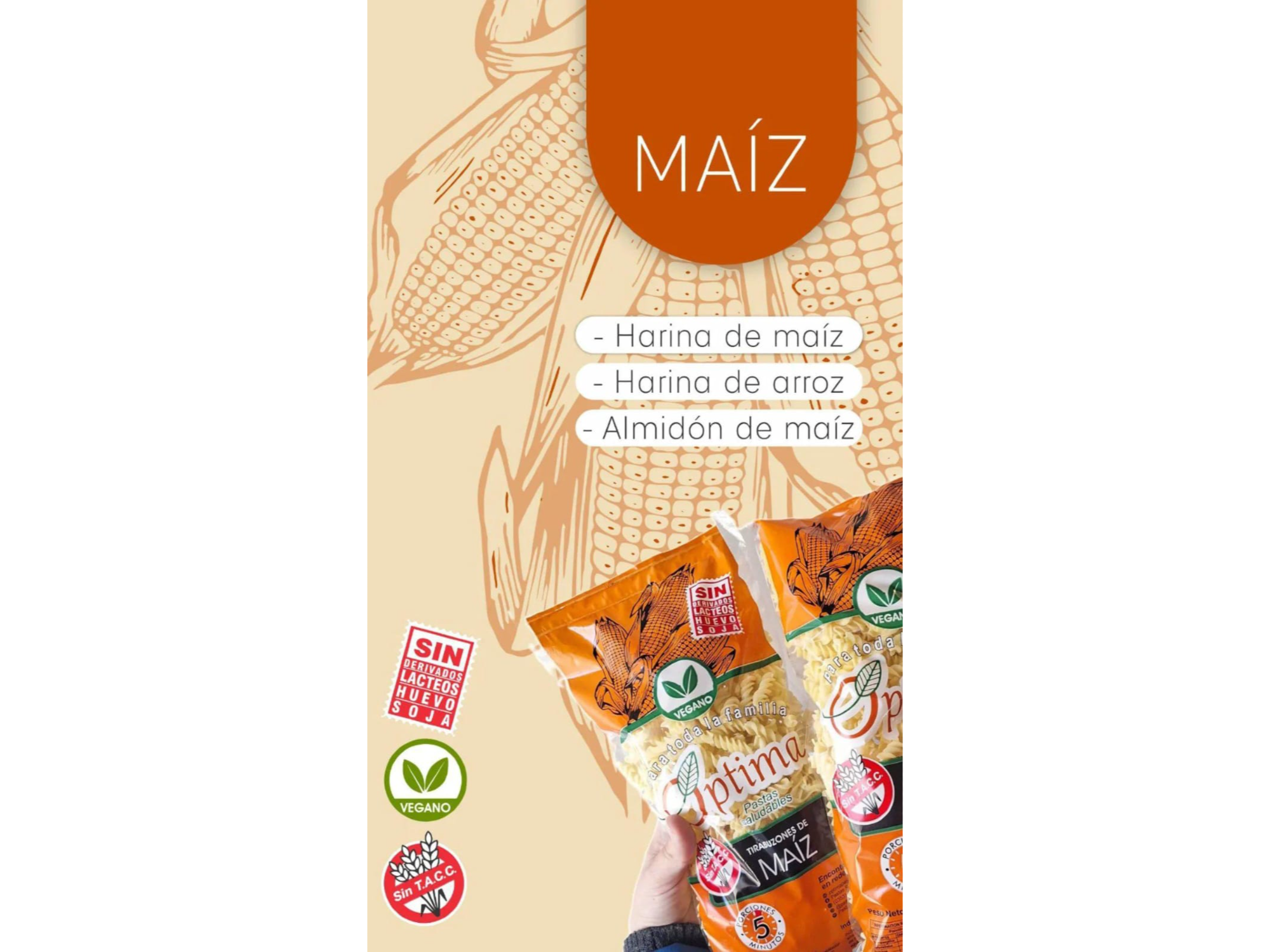 Fideos Tirabuzón de Maíz Sin T.A.C.C. Óptima