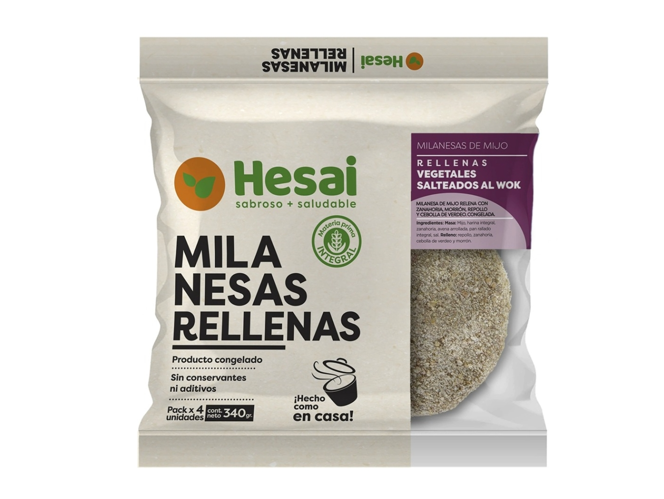 Milanesa Rellena de wok de vegetales