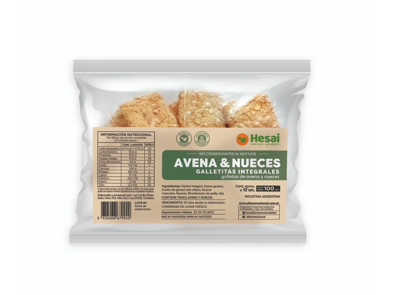 Galletitas Integrales de Avena y Nueces