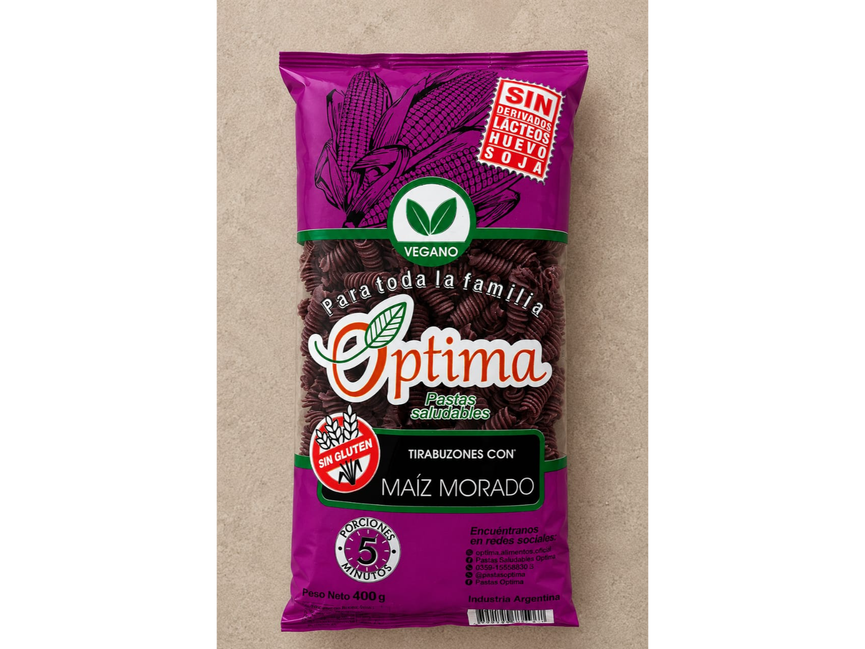 Fideos Tirabuzón de Maíz Morado Sin T.A.C.C. Óptima