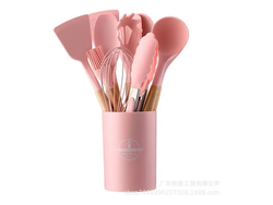 Set de utensilios de silicona con mango de madera