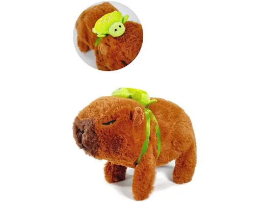 Capibara de peluche, a pila camina.