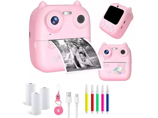 Cámara de fotos infantil, imprime en papel termico