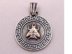 MEDALLA MAESTRA PLATA 925 CON LOGO EN ORO MEDALLA GUARDA GRIEGA 20MM