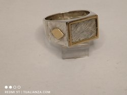 Anillo de plata 12 x 16 con marco, apliques ,.sin letras en oro 9k