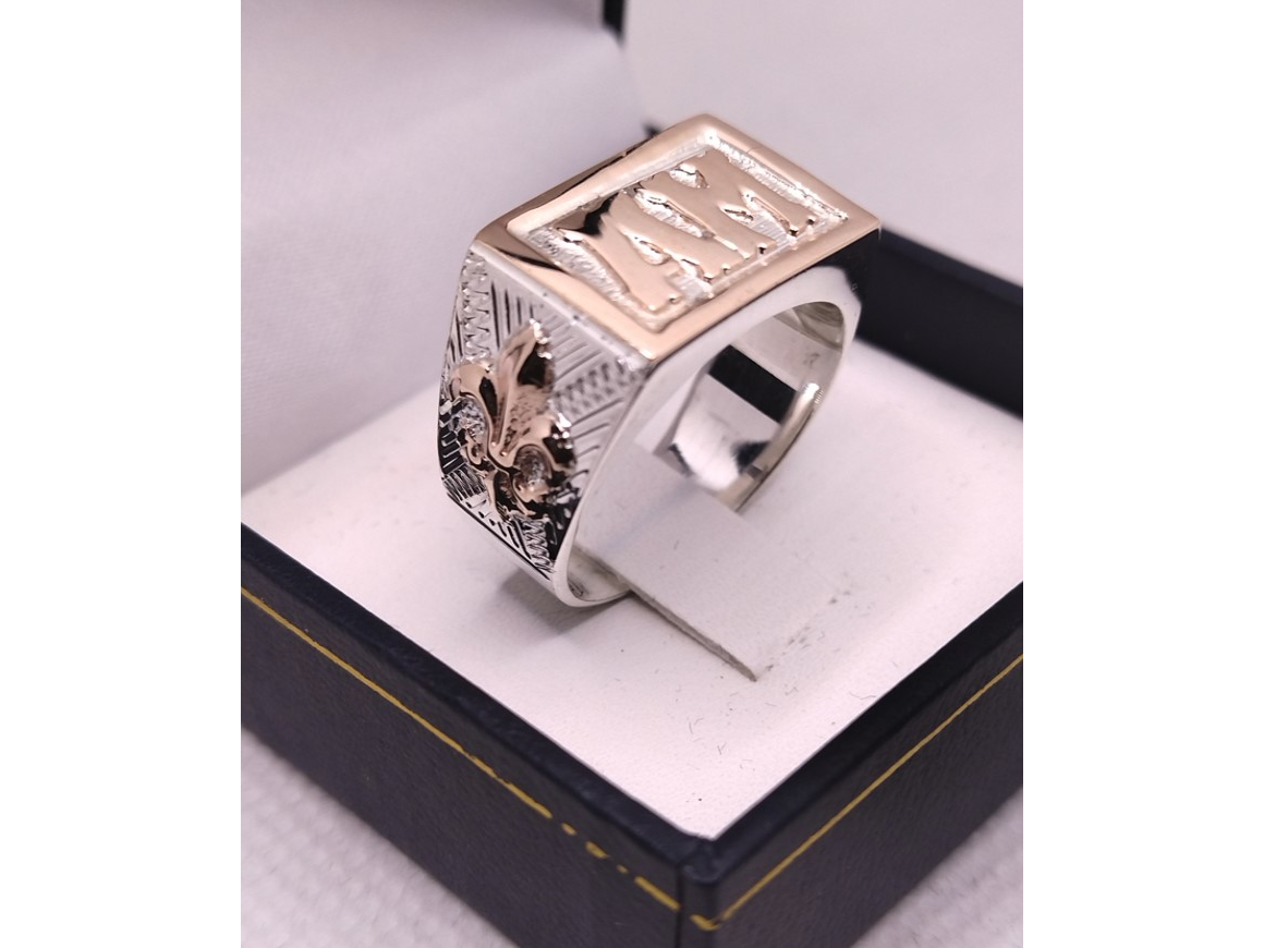 Anillo Sello Grande 12x16 Completo, Apliques , Marco y Letras en oro 9k