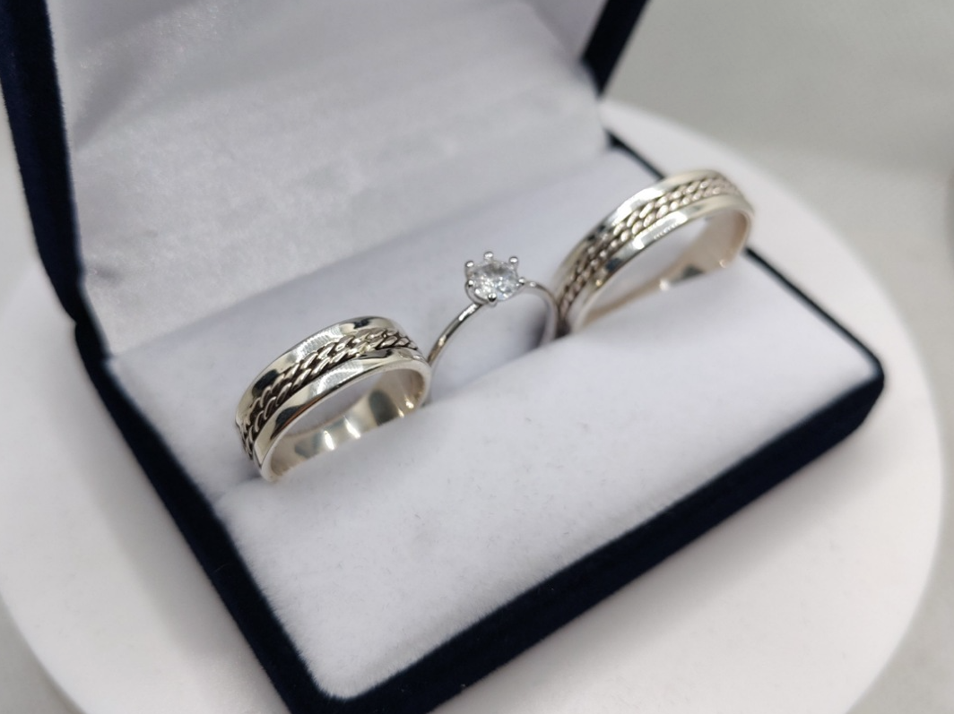 Alianzas de plata 925, doble trenza con cintillo