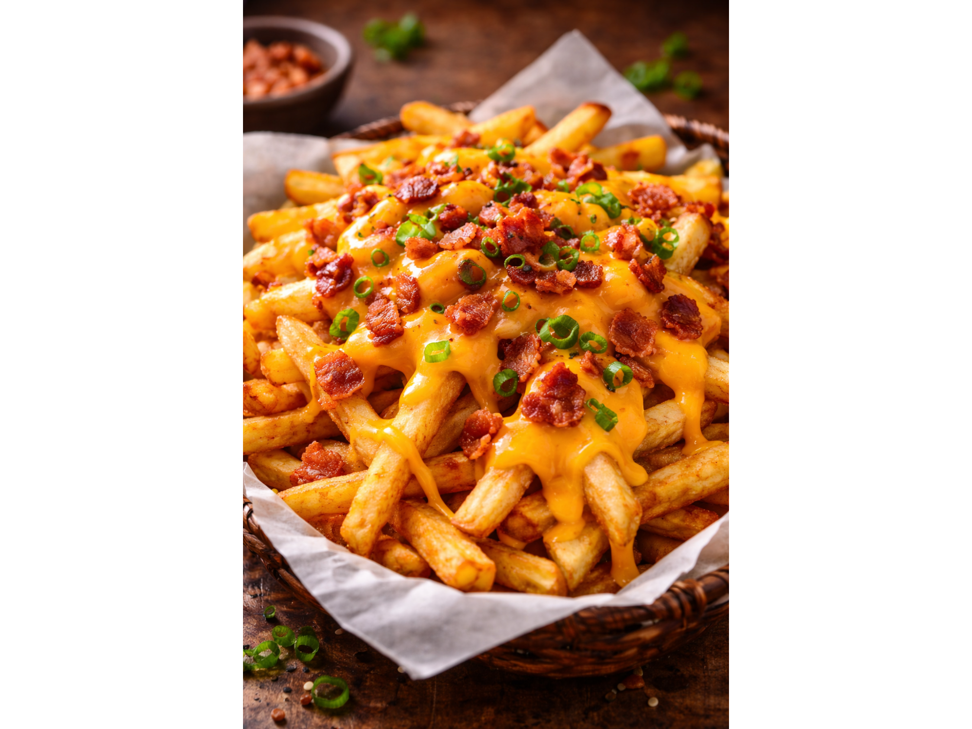 Papas Fritas 300g Con cheddar y panceta