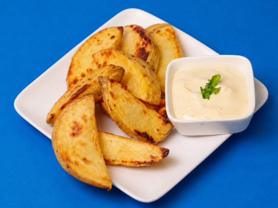 Papas Rústicas y dip de mayonesa casera