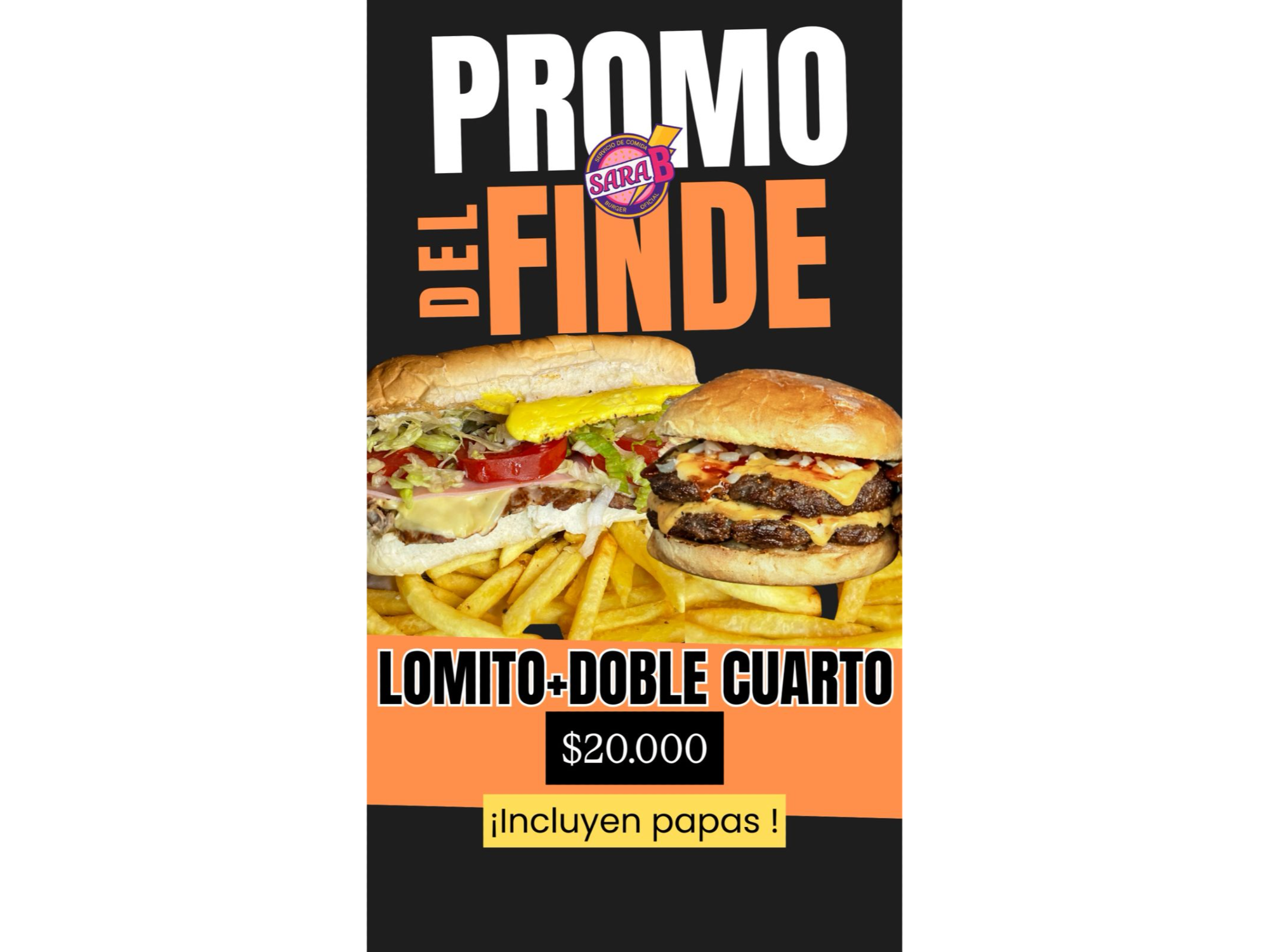 LOMO CLÁSICO + burgers Doble cuarto de libra + papas fritas