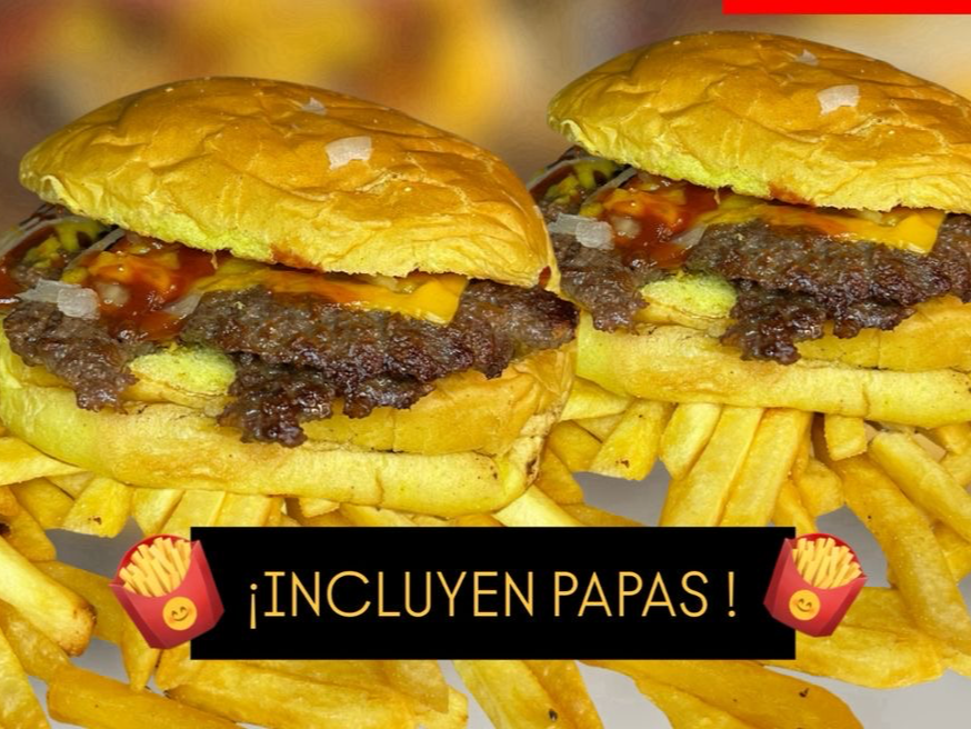 2 DOBLES CUARTO DE LIBRA + PAPAS FRITAS