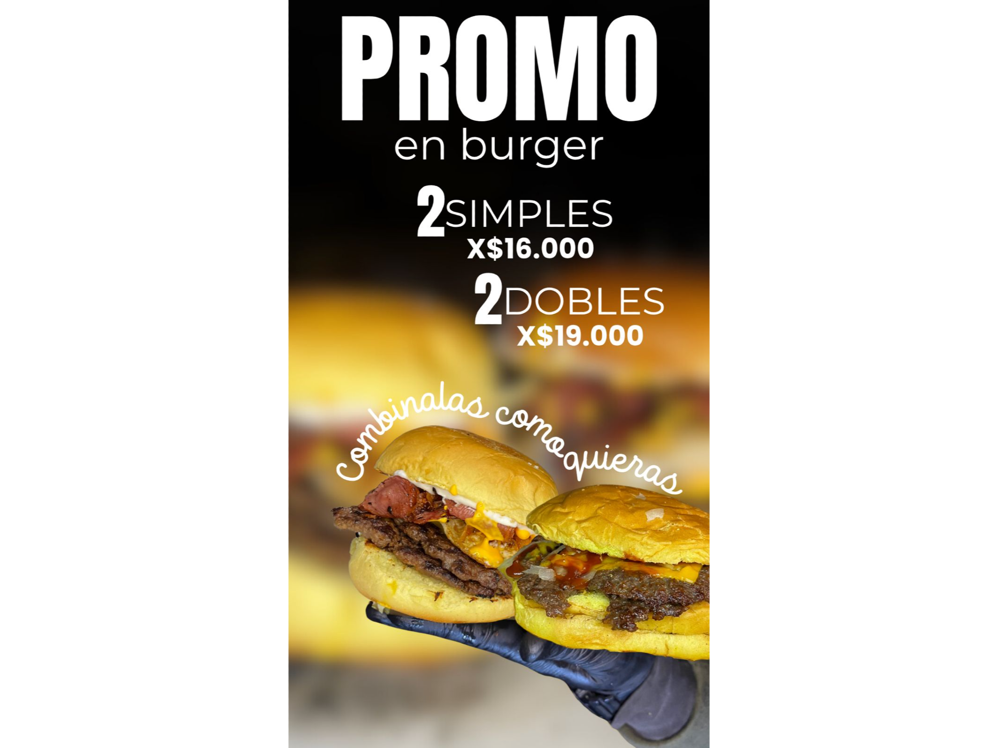 2 HAMBURGUESAS variedades a eleccion + papas fritas