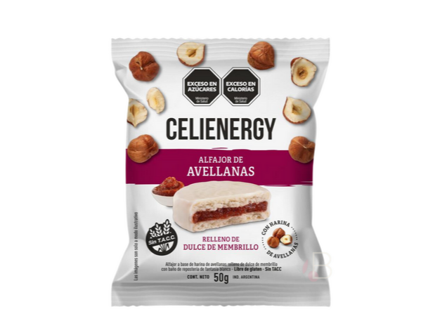 Alfajor base Harina de  Avellanas con membrillo -Blanco- Celiernergy
