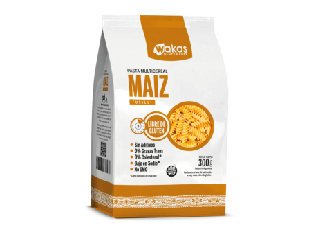 Pasta Multicereal con Maíz - FUSILLI "WAKAS" - 300 Grs.
