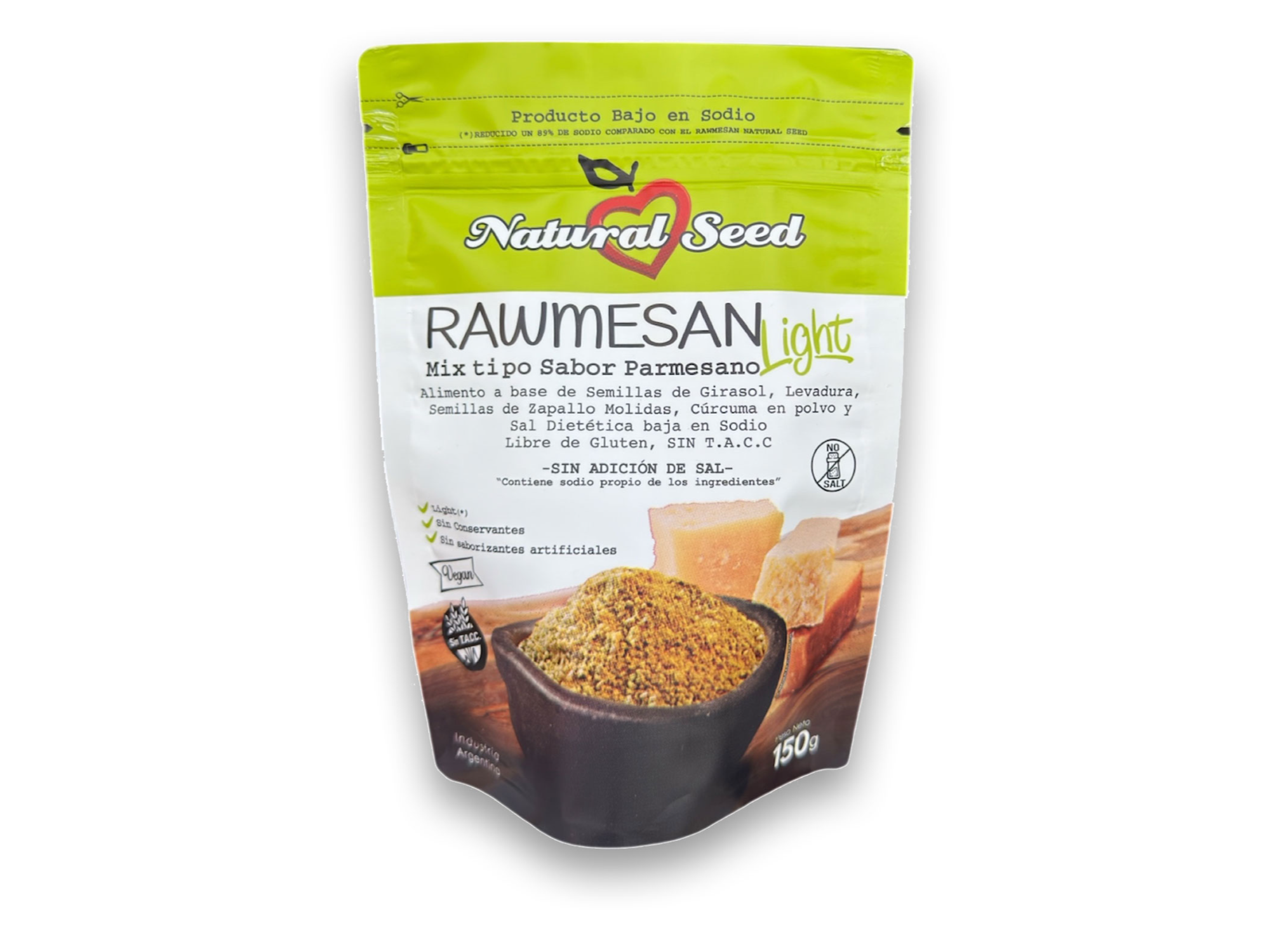 Rawmesan Ligth Sin Sodio - 150 Grs con cierre zipper y Doypack