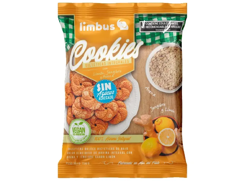 Cookies (SIN AZÚCAR AGREGADO) integrales sabor Limón y Jengibre - Vegana - 150g - Limbus