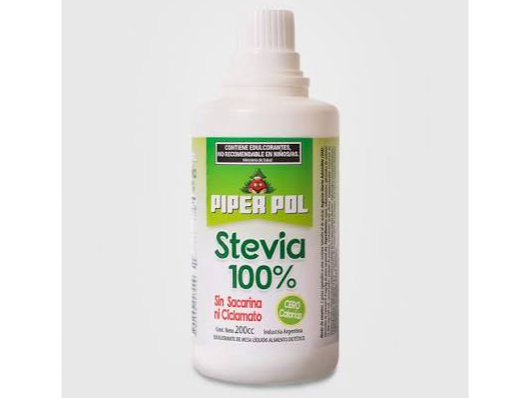 Stevia Líquida "100 % Stevia" x 200 cc. "Sin Sacarina, ni Ciclamato" - PIPER POL