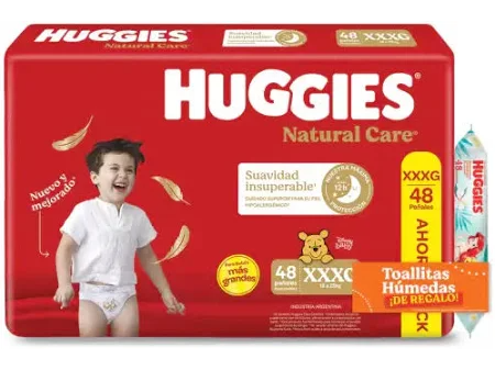HUGGIES NATURAL CARE XXXG x48 + TOALLITAS 4en1 x 48 PAÑOS