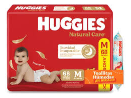HUGGIES NATURAL CARE M x68 + TOALLITAS 4en1 x 48 PAÑOS