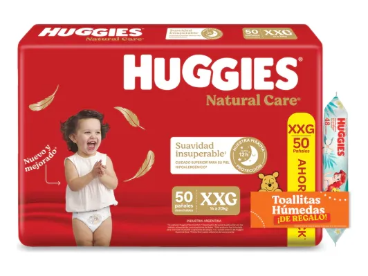 HUGGIES NATURAL CARE XXG x50 + TOALLITAS 4en1 x 48 PAÑOS