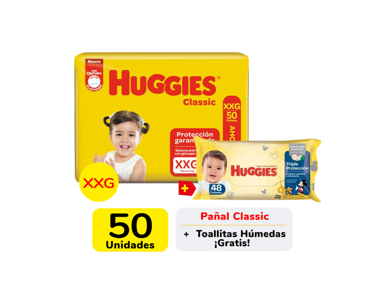COMBO CLASSIC XXG  x 50 U. + TOALLITAS TRIPLE PROTECCION x 48 PAÑOS