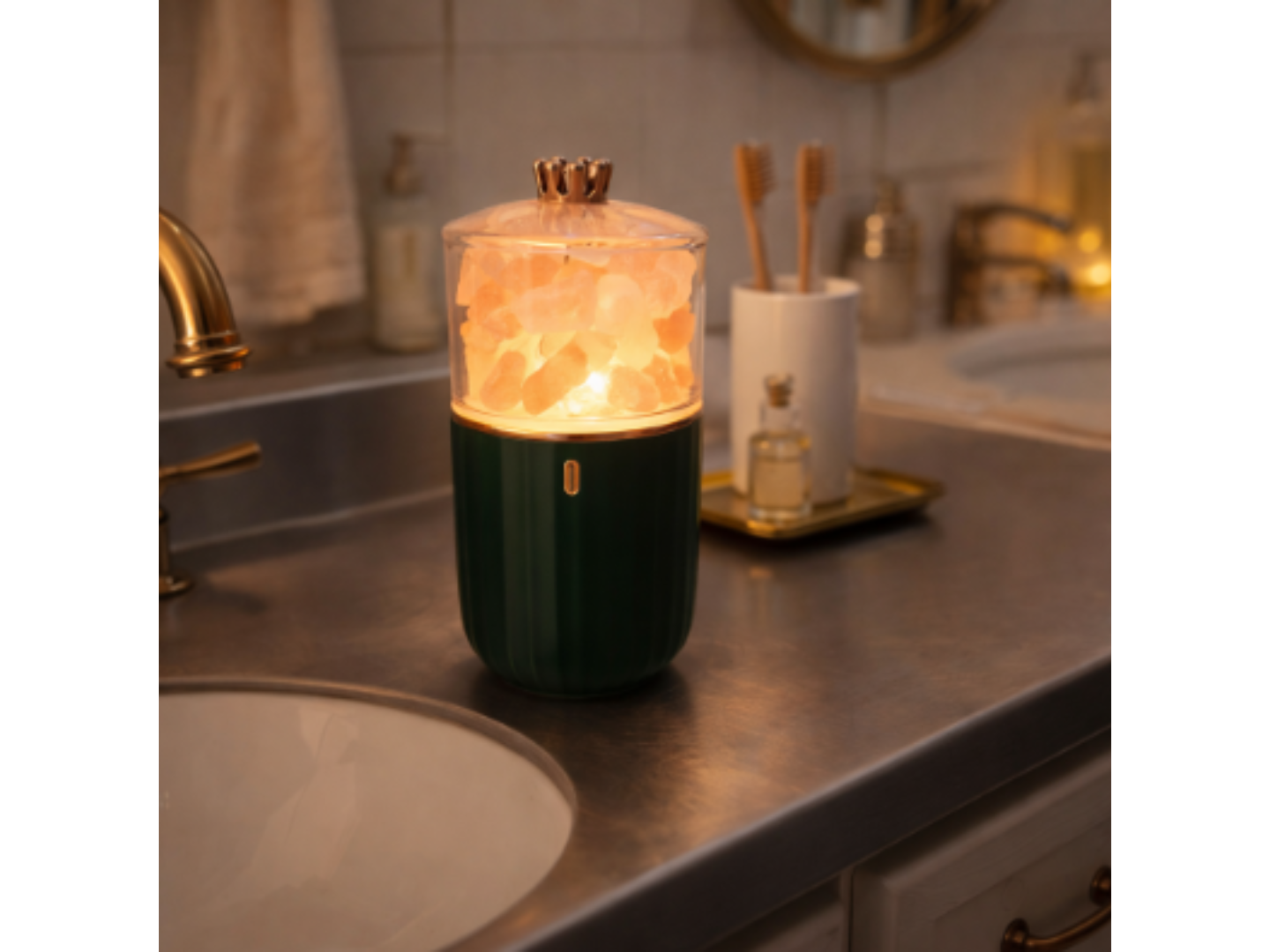 Lampara de Sal con Base Verde