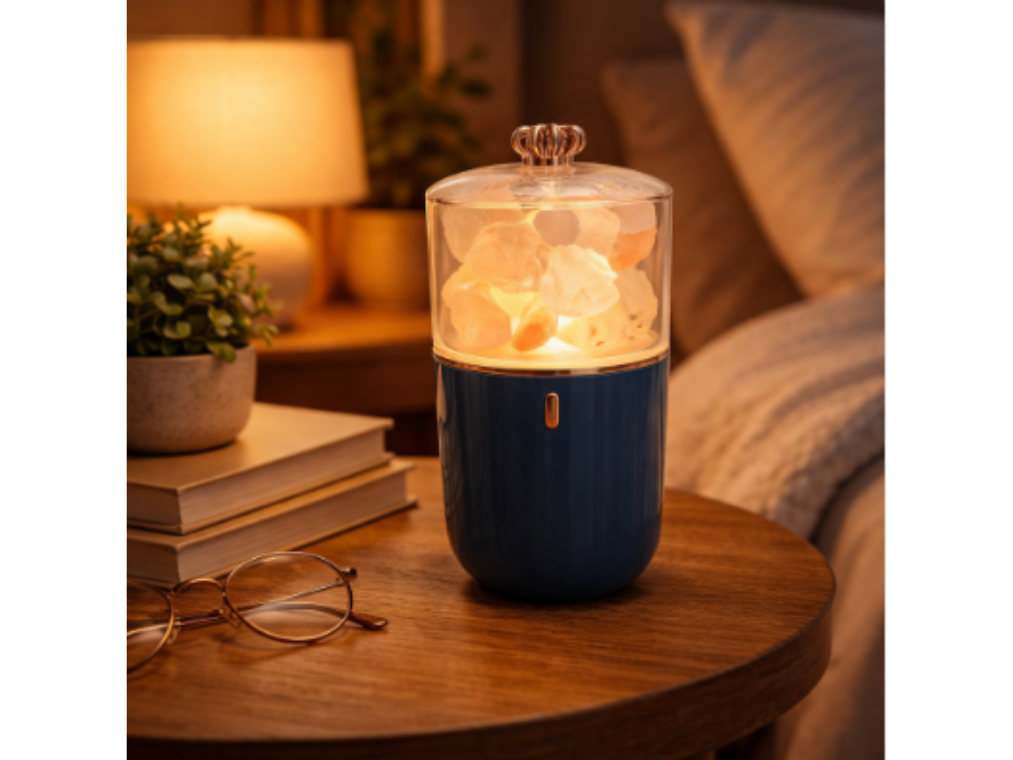 Lampara de Sal con Base Azul