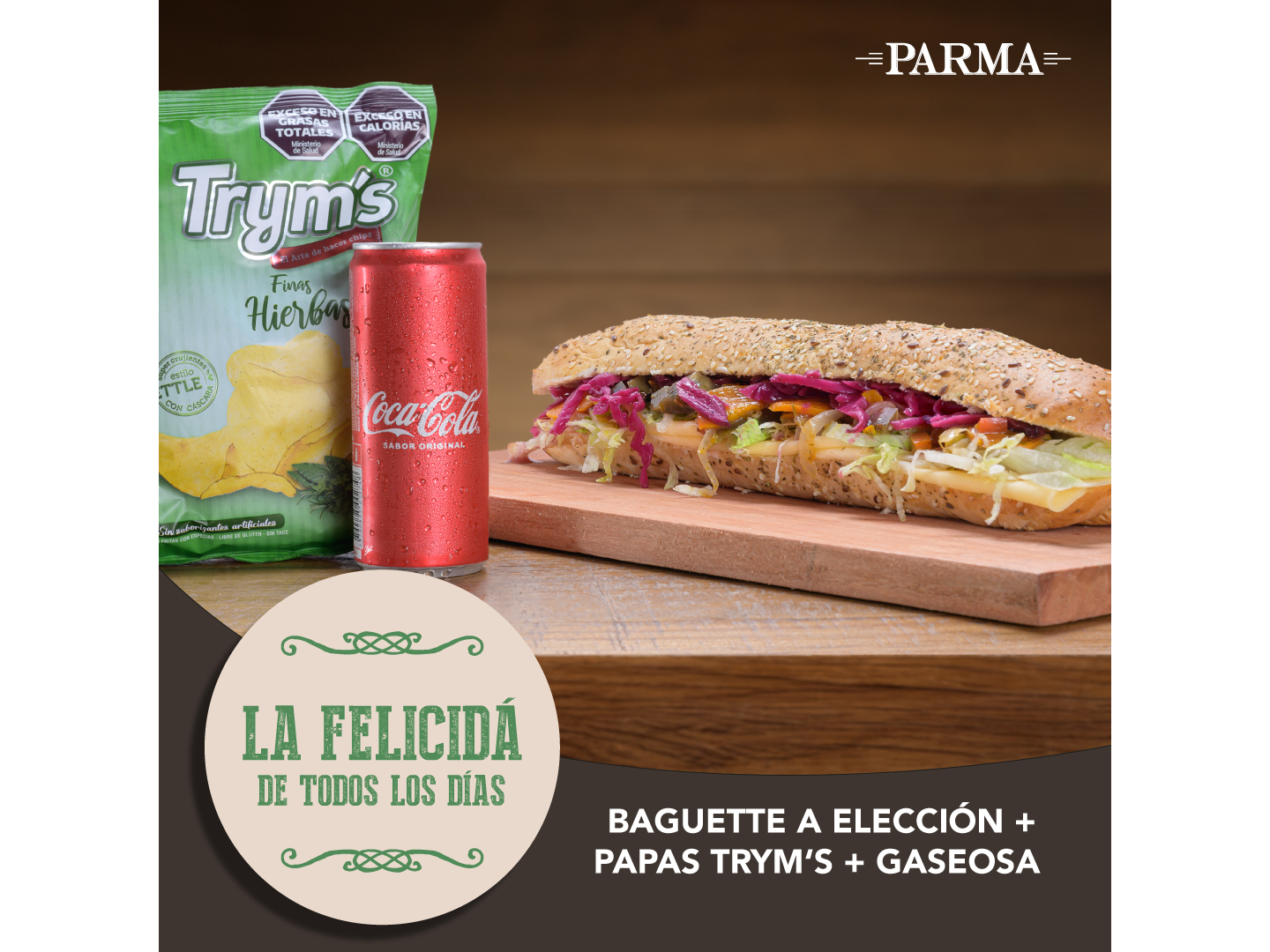 Baguette + Bebida + Papas Trym´s