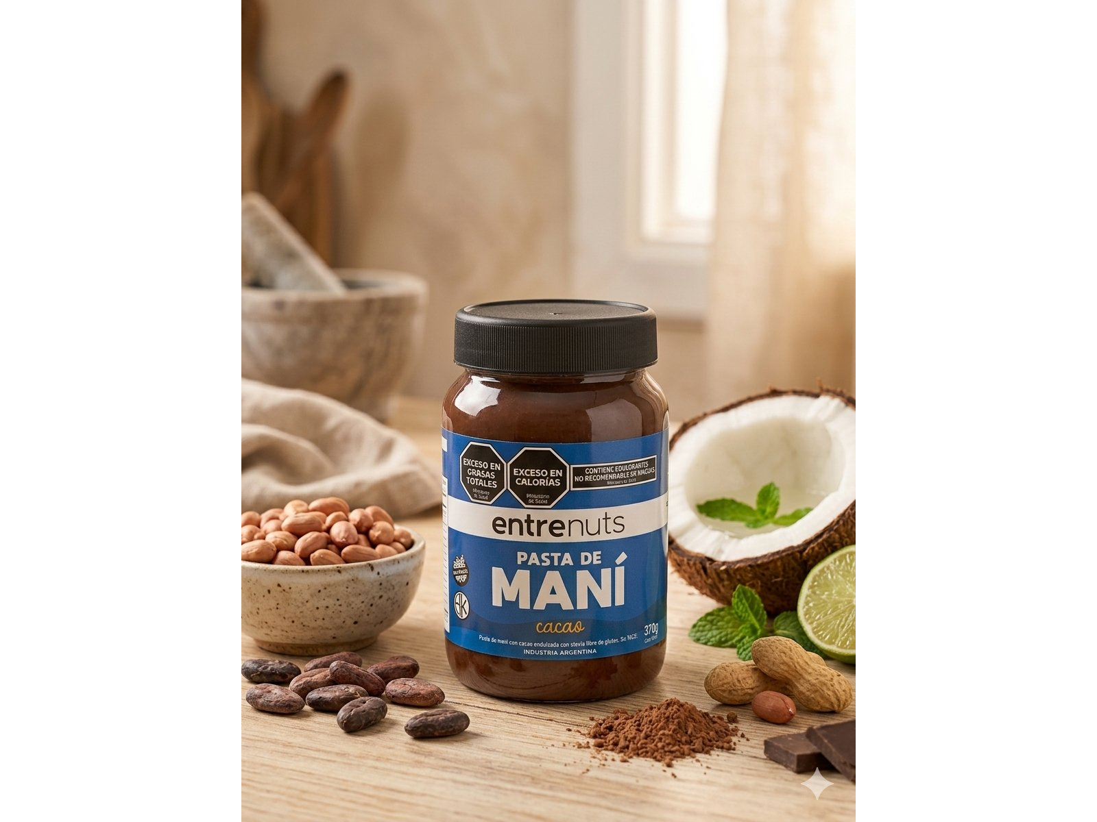 Pasta De Mani Sin Azucar Cacao x370Gr - (Entre Nuts)