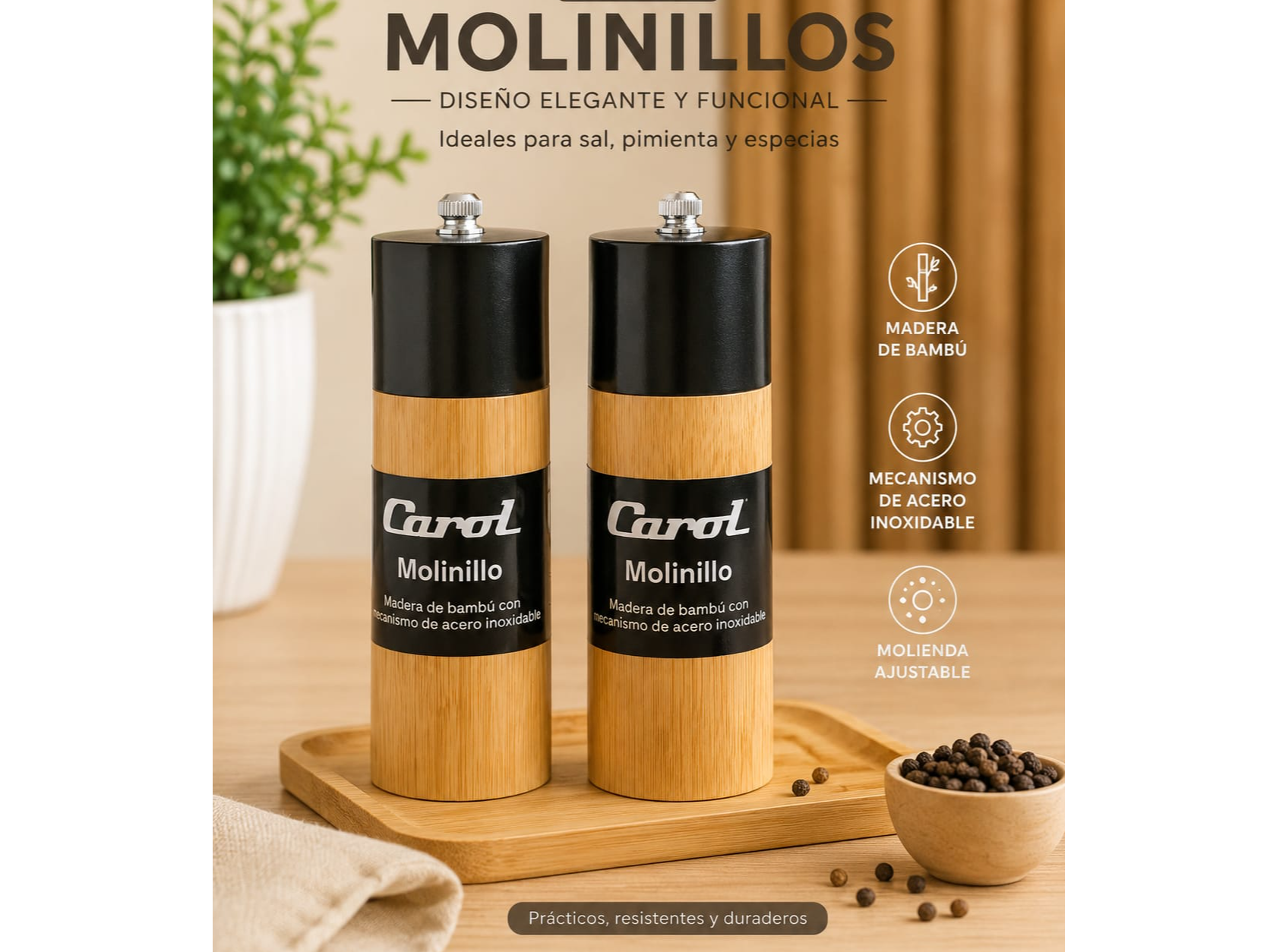 MOLINILLO BAMBU 16CM - NEGRO