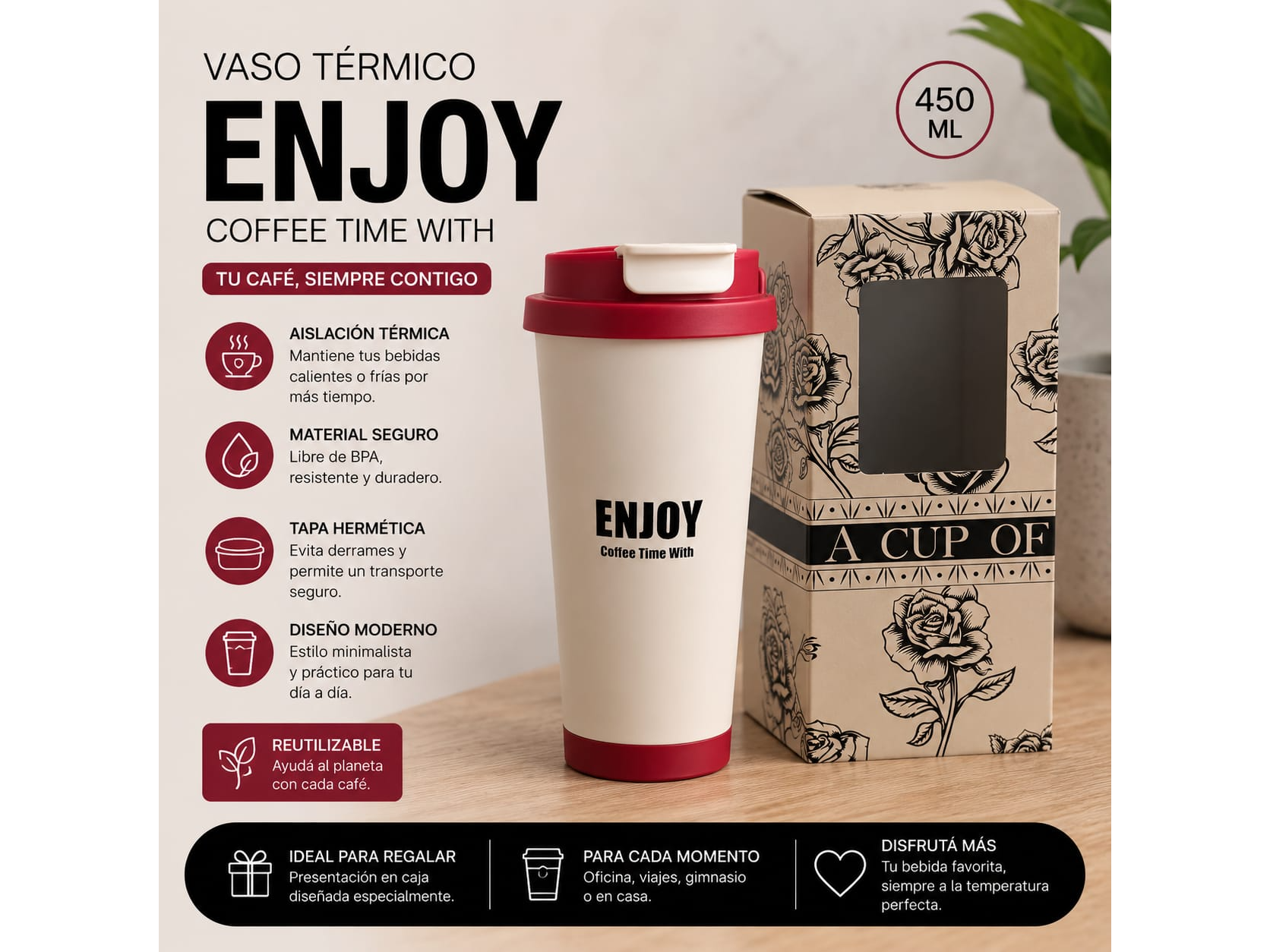 VASO TÉRMICO ACERO CON TAPA