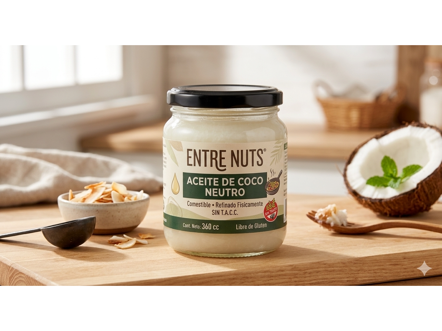 ACEITE DE COCO x 360 CC NEUTRO ENTRE NUTS SIN TACC