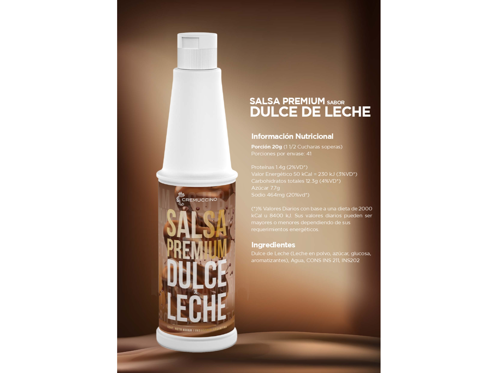 SALSA PREMIUM SABOR DULCE DE LECHE X 830g