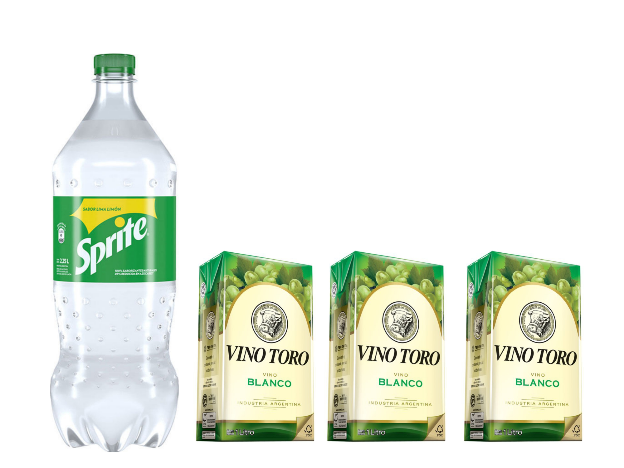 3 toro blanco + 1 Sprite 2,25lt