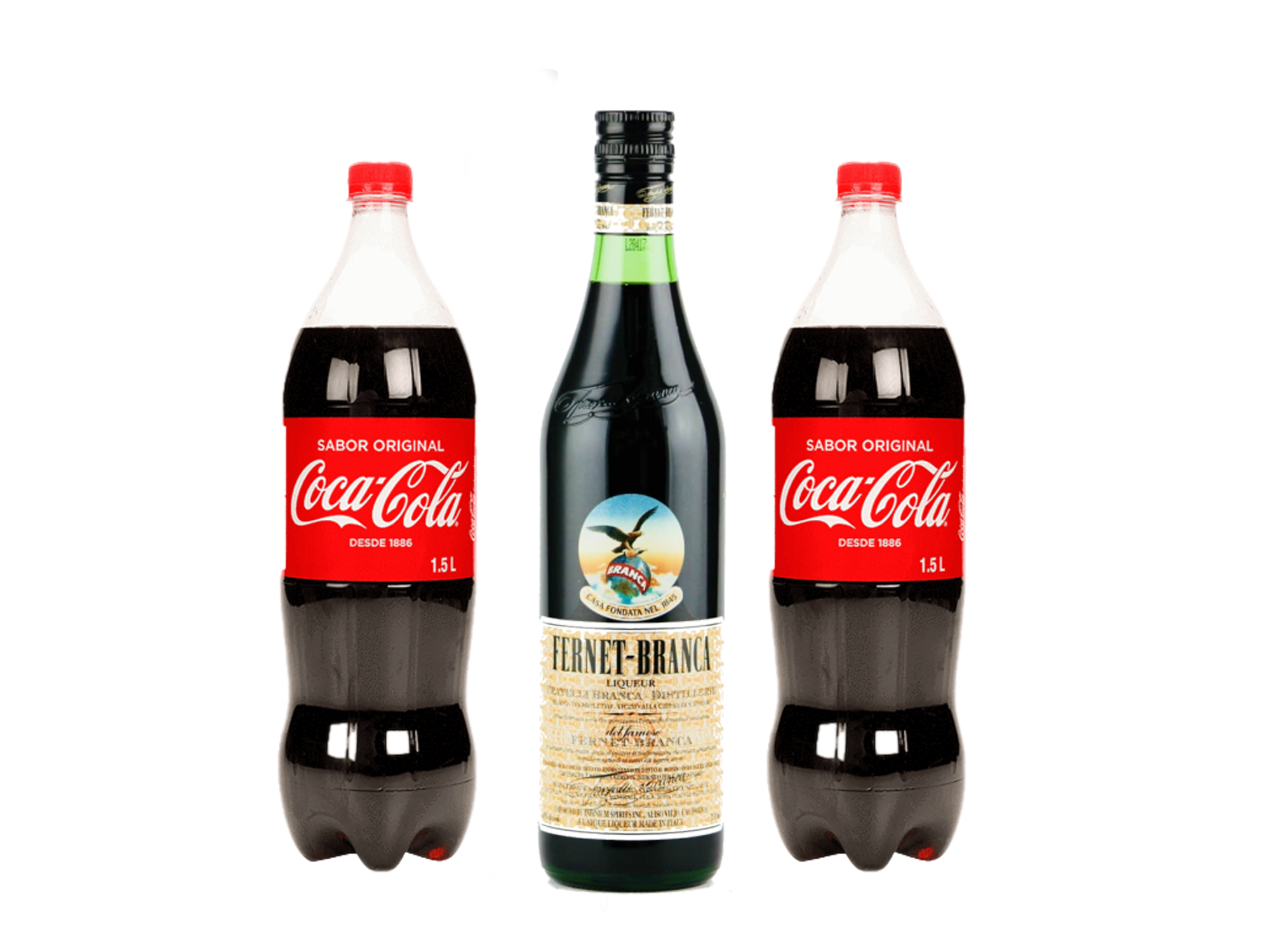 1 Fernet Branca 750ml + 2 Coca Cola descartable 1.5lt