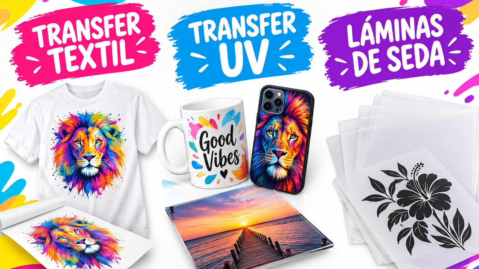 Tranfer textil/Tranfer uv/Lamina de seda