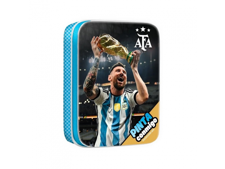 Lata Pinta Conmigo Selección Argentina Messi Con Copa Crayones