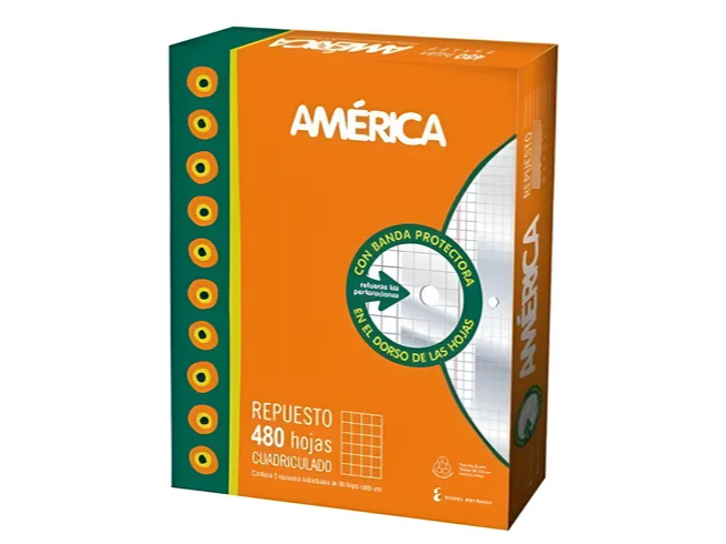 Repuesto Escolar América nº 3 x 480hs Cuadriculado c/banda