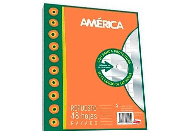 Repuesto Escolar América N°3 x48 Hojas Rayado con Banda Protectora
