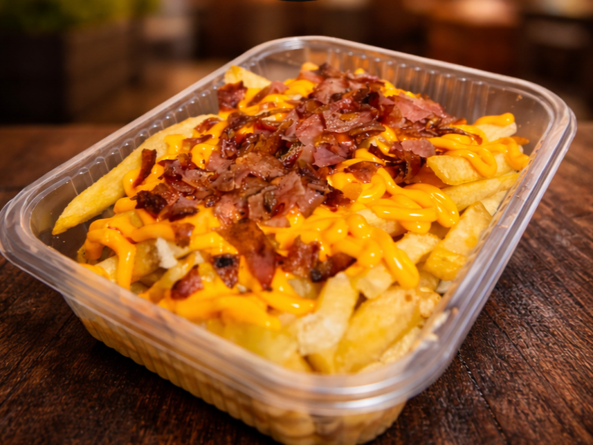 PORCION DE PAPAS CON CHEDDAR Y BACON