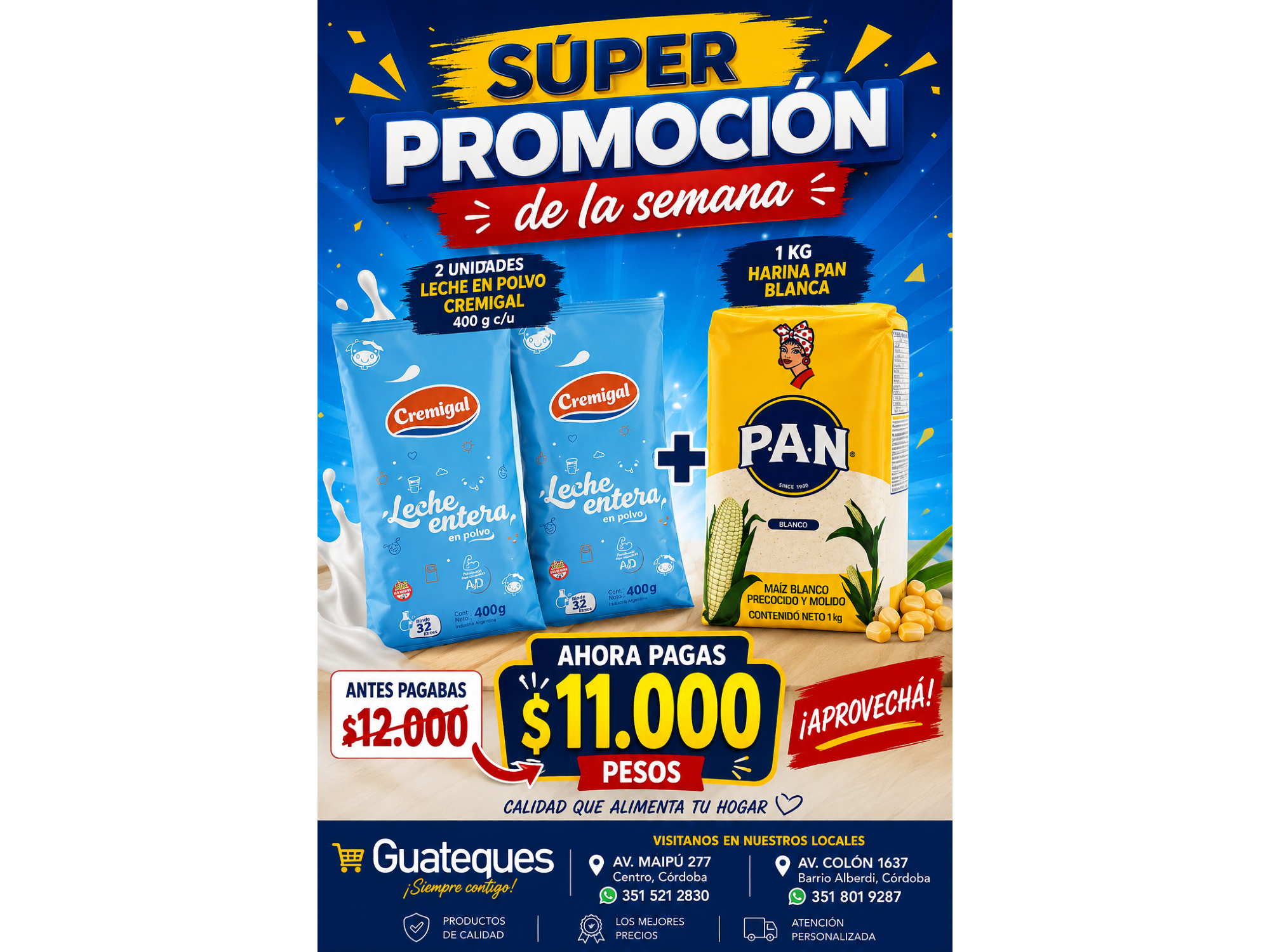 Combo 1 Kg Harina Pan Blanca + 2 Leche Cremigal de 400 Gr